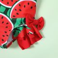 Baby Girl Red Watermelon Print Bowknot Ruffle Trim One-Piece Swimsuit BrightRed