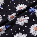 2pcs Kid Girl Floral Print Tie Knot Long-sleeve Tee and Button Pocket Design Skirt Set Black