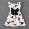 Sibling Matching Allover Dinosaur Print Dress and Tank Top White