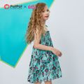 L.O.L. SURPRISE! Kid Girl Allover Print Bowknot Design Smocked Slip Dress BlueGreen