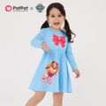 PAW Patrol Toddler Girl Bowknot Print/ Allover Print Ruffled Long-sleeve  Dress Blue
