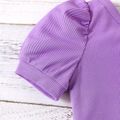 2pcs Baby Girl 100% Cotton Ruffle Hem Shorts and Ribbed One Shoulder Puff-sleeve Top Set Light Purple image 3