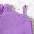 2pcs Baby Girl 100% Cotton Ruffle Hem Shorts and Ribbed One Shoulder Puff-sleeve Top Set Light Purple image 4
