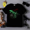 Kids Boy Dinosaur Print Luminous Short Sleeve T-Shirt Black image 2