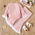 2pcs Toddler Girl Cable Knit Lace Design Pink Sweatshirt and Flared Pants Set Cameo brown image 2