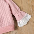 2pcs Toddler Girl Cable Knit Lace Design Pink Sweatshirt and Flared Pants Set Cameo brown image 4