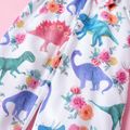 Toddler Girl Floral Dinosaur Print Surplice Neck Slip Jumpsuits Multi-color