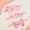 3-pack Floral Ribbed Bow Net Yarn Colorful Ball Decor Headband for Girls Pink