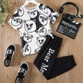 2pcs Kid Boy Animal Bear Print Short-sleeve Tee and Letter Print Black Pants Set Black/White image 1