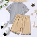 2pcs Kid Boy Plaid Design Short-sleeve Gray Polo Shirt and Elasticized Shorts Set Light Grey image 2