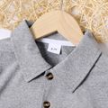 2pcs Kid Boy Plaid Design Short-sleeve Gray Polo Shirt and Elasticized Shorts Set Light Grey image 3