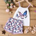 2pcs Kid Girl Butterfly Floral Print Camisole and Elasticized Shorts Set White