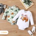 2-Pack Baby Boy/Girl 95% Cotton Long-sleeve Cartoon Sloth Print Rompers Set Multi-color