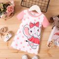 Baby Girl Polka Dots Cartoon Elephant Print Spliced Short-sleeve T-shirt Dress Pink image 1