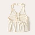 Kid Girl Solid Color Ruched Bowknot Design Backless Halter Camisole White image 3