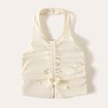 Kid Girl Solid Color Ruched Bowknot Design Backless Halter Camisole White image 1