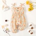 Baby Girl Allover Floral Print Button Front Cami Jumpsuit ShallowOrange