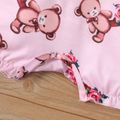 Baby Girl Allover Cartoon Bear Print Pink Flutter-sleeve Romper Pink image 5