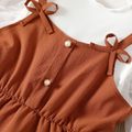 2pcs Kid Girl Bowknot Design Slip Dress and Mock Neck Mesh Splice Long-sleeve Tee Set Brown image 5