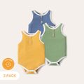 3-Pack 100% Cotton Baby Boy Button Front Solid Tank Rompers Set ColorBlock