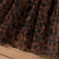 Baby Girl Drop Shoulder Short-sleeve Letter Print Spliced Leopard Mesh Dress Black