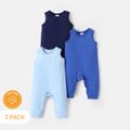 3-Pack Baby Boy 95% Cotton Solid Sleeveless Tank Jumpsuits Set ColorBlock
