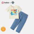 Paw Patrol 2pcs Toddler Boy 100% Cotton Letter Print Button Design Short-sleeve Tee and Pants Set LightApricot