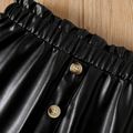 2pcs Kid Girl Houndstooth Print Long-sleeve Tee and Metallic Faux Leather Skirt Set Black
