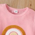 Kid Girl Rainbow Embroidered Waffle Pullover Sweatshirt Pink