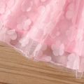 Baby Girl Pink Rib Knit Ruffle Trim Bowknot Spliced Floral Applique Mesh Tank Dress Pink image 5