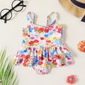 Baby Girl Allover Colorful Floral Print Spaghetti Strap One-Piece Swimsuit Multi-color image 1