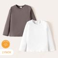2-Pack Kid Boy Casual Solid Color Long-sleeve Cotton Tee Grey&White