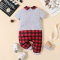Baby Boy 95% Cotton Short-sleeve Faux-two Letter Print Plaid Jumpsuit redblack