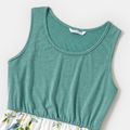 Family Matching Solid Spliced Floral Print Tank Dresses and Short-sleeve Striped T-shirts Sets aquagreen