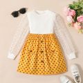 2pcs Kid Girl Polka dots Mesh Splice Long-sleeve Tee and Button Design Skirt Set White image 1