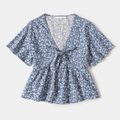 Allover Floral Print Blue V Neck Ruffle-sleeve Tops for Mom and Me Blue image 2