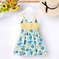 Kid Girl Floral Print Striped Bowknot Design Cut Out Cami Dress White