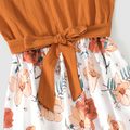 Family Matching Solid Flutter-sleeve Spliced Floral Print Dresses and Colorblock Short-sleeve T-shirts Sets orangewhite