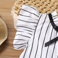 100% Cotton 2pcs Baby Girl Striped Flutter-sleeve Button Front Top and Solid Shorts Set BlackandWhite