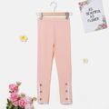 Kid Girl Solid Color Lace Button Design Elasticized Leggings Pink
