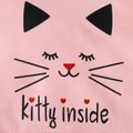 Kid Girl Letter Cute Cat Print Pocket Design Hooded Sweatshirt Pink image 3