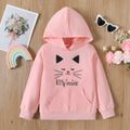 Kid Girl Letter Cute Cat Print Pocket Design Hooded Sweatshirt Pink image 1