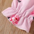 Kid Girl Floral Print Off Shoulder Belted Short-sleeve Pink Rompers Pink