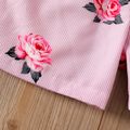 Kid Girl Floral Print Off Shoulder Belted Short-sleeve Pink Rompers Pink