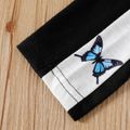 2pcs Kid Girl Letter Butterfly Print Tie Knot Short-sleeve Tee and Leggings Set Black/White