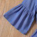 2pcs Kid Girl Denim Peplum Bell sleeves Blouse and Floral Print Leggings Set Dark Blue