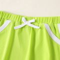 2pcs Baby Girl Contrast Binding Letter Print Rib Knit One Shoulder Tank Crop Top and Shorts Set LUMINOUSYELLOW