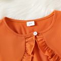 2pcs Kid Girl Floral Print Sleeveless Dress and Ruffled Long-sleeve Orange Cardigan Set KHAKI