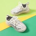 Toddler Geometric Pattern Lace Up Flying Woven Breathable Sneakers Beige
