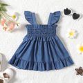 Baby Girl Solid Imitation Denim Ruffle Trim Shirred Flutter-sleeve Dress DENIMBLUE image 5
